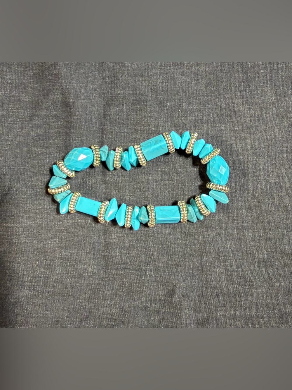 Turquoise Colored Bead Stretch Bracelet - Unbranded